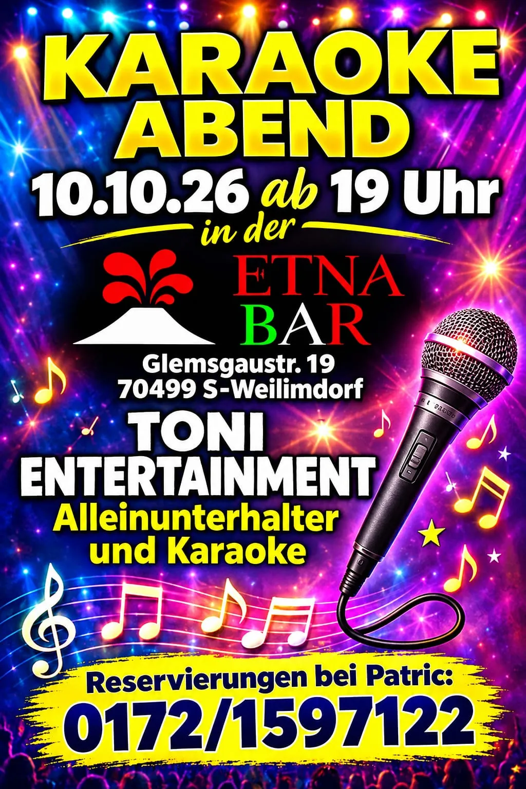 Flyer zum Karaoke-Abend am 10. Oktober 2026 in der Etna Bar